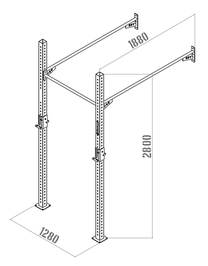Esus I - Composition et dimensions rack mural Wallmount - barre de traction et poste à squat